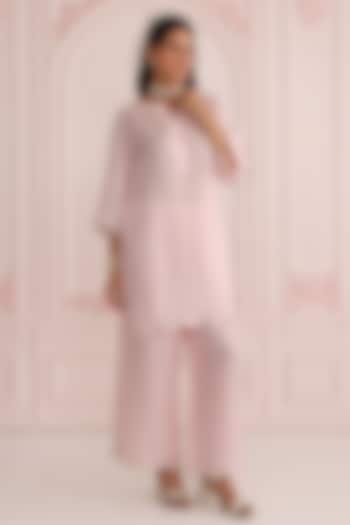Pink Linen Satin Cutwork & Dori Embroidered Co-Ord Set by Charu Makkar at Pernia's Pop Up Shop