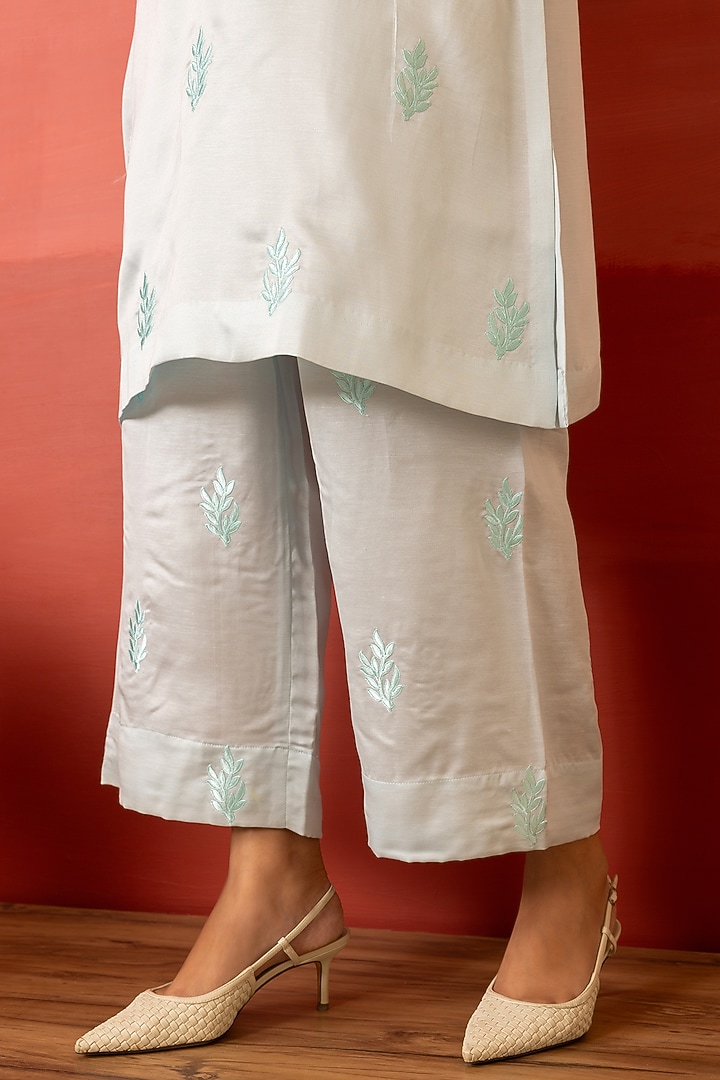 Blue Linen Satin Resham Embroidered Co-Ord Set by Charu Makkar at Pernia's Pop Up Shop