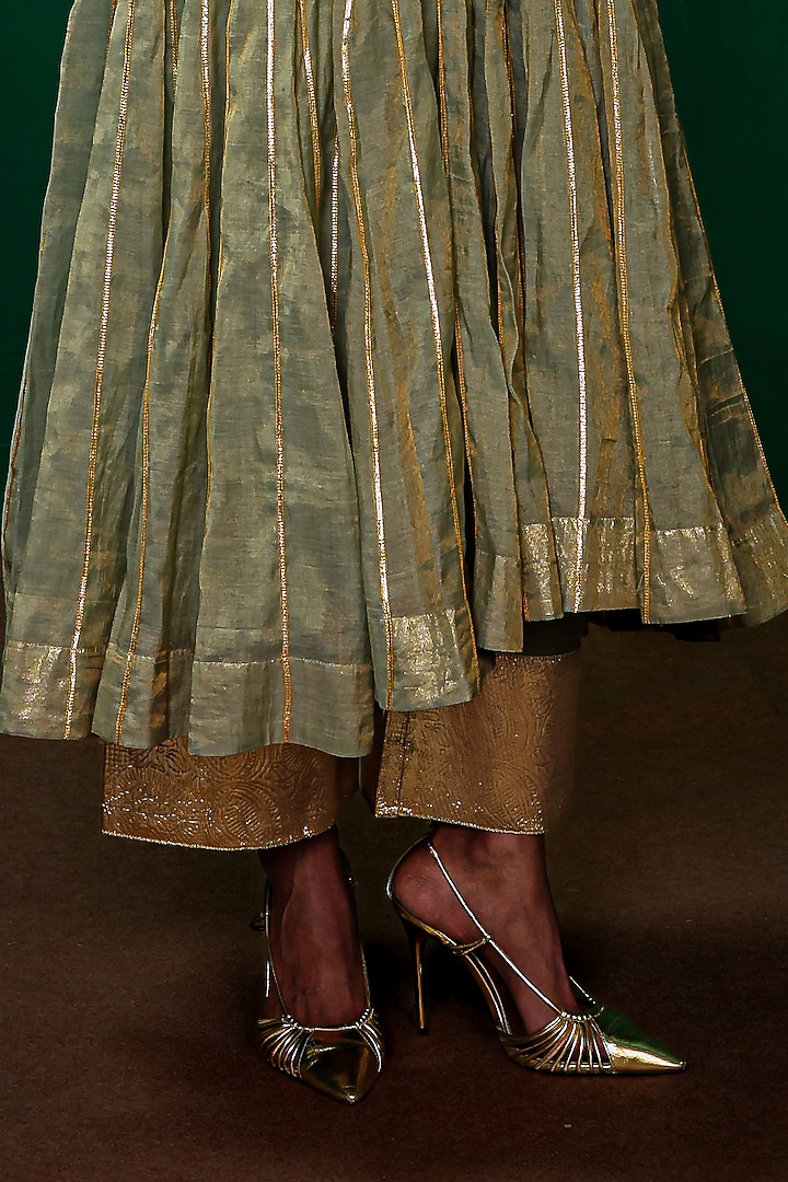 Sage Green Tissue Chanderi Zardosi Embroidered Kurta Set by Charu Makkar at Pernia's Pop Up Shop
