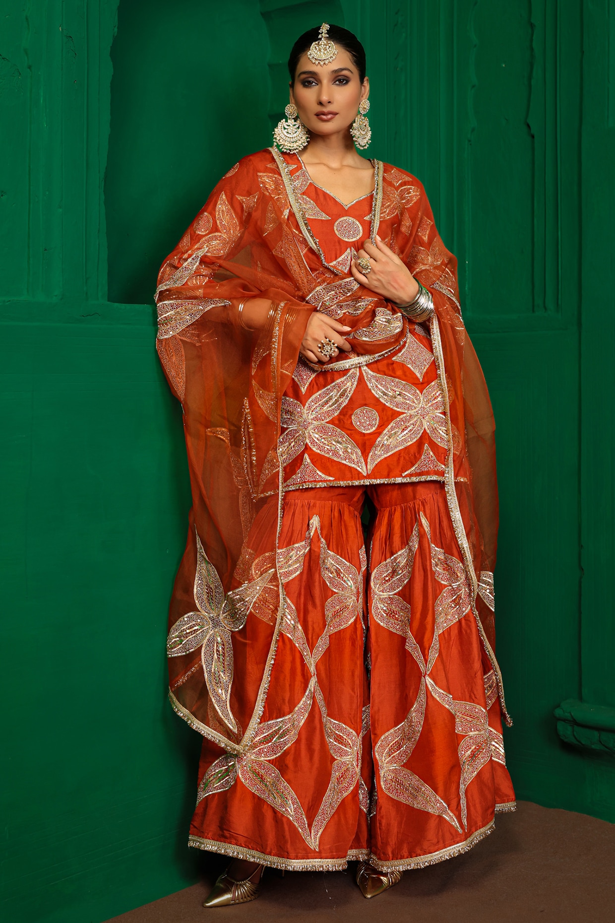 Charu Makkar Rust Dupion Silk Gharara Set