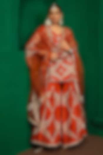 Rust Dupion Silk Gharara Set by Charu Makkar at Pernia's Pop Up Shop