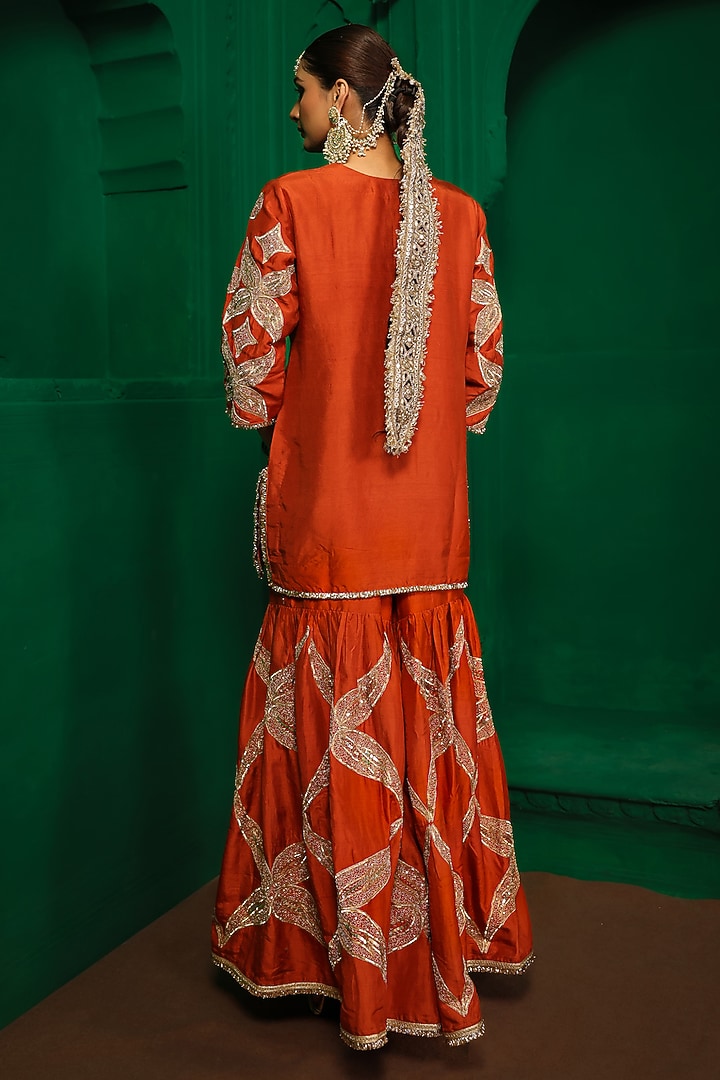 Rust Dupion Silk Gharara Set by Charu Makkar at Pernia's Pop Up Shop