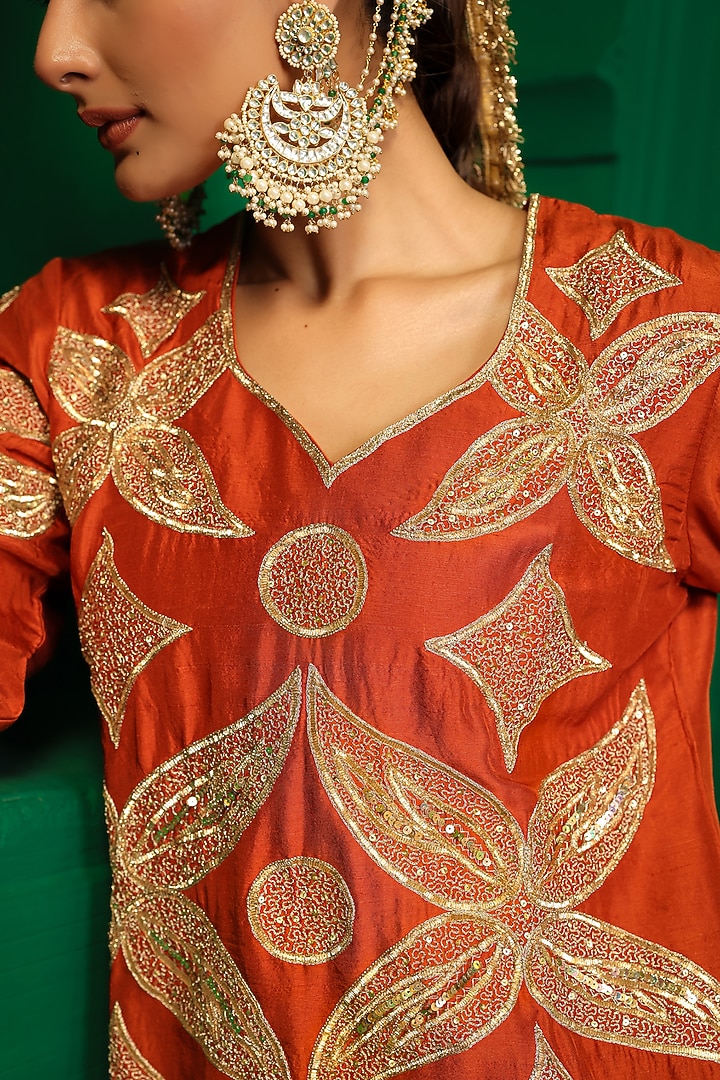 Rust Dupion Silk Gharara Set by Charu Makkar at Pernia's Pop Up Shop
