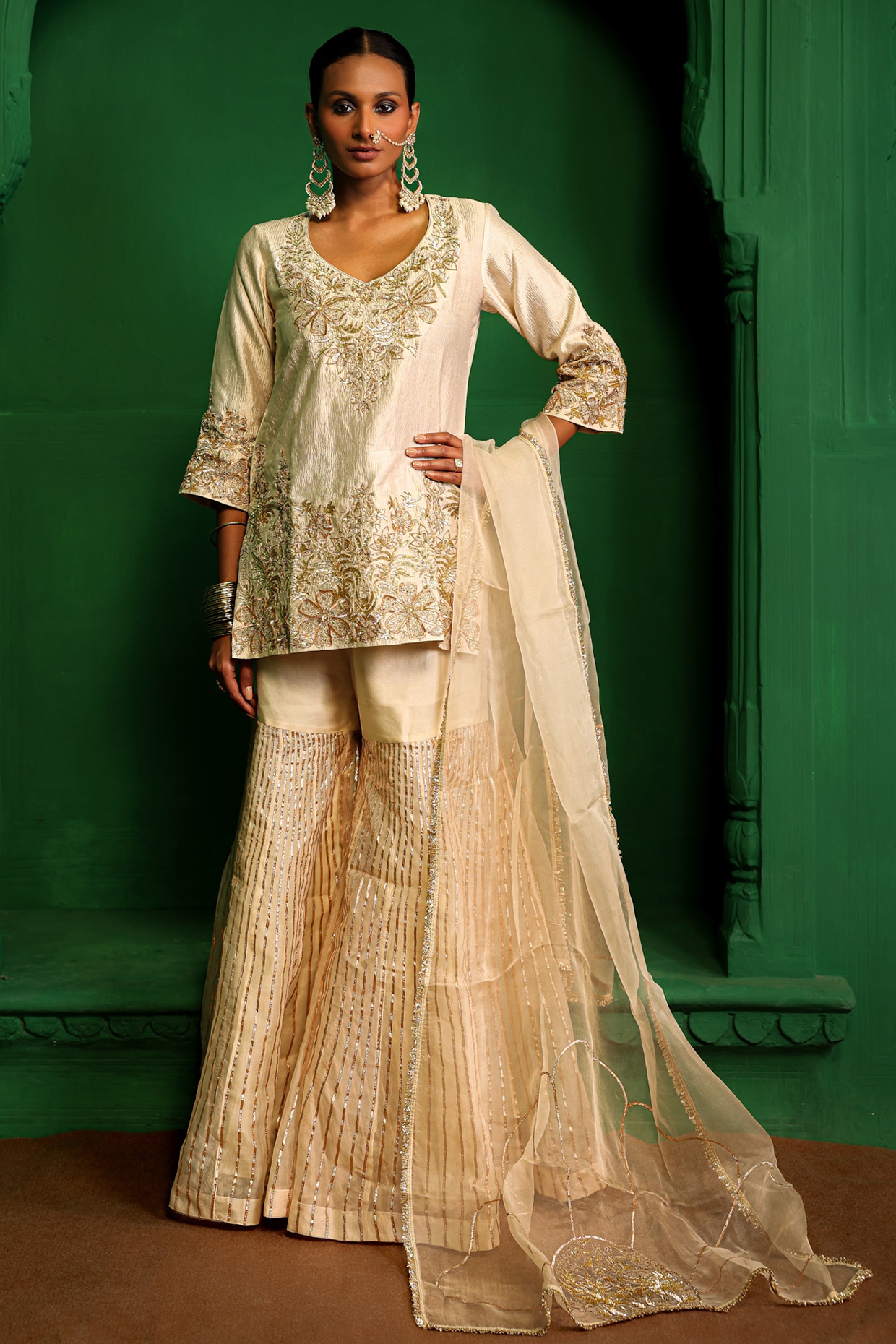 Charu Makkar Pearl-Colored Organza Gharara Set