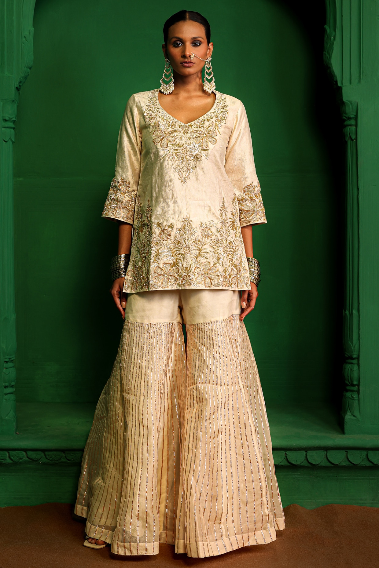 Charu Makkar Pearl-Colored Organza Gharara Set