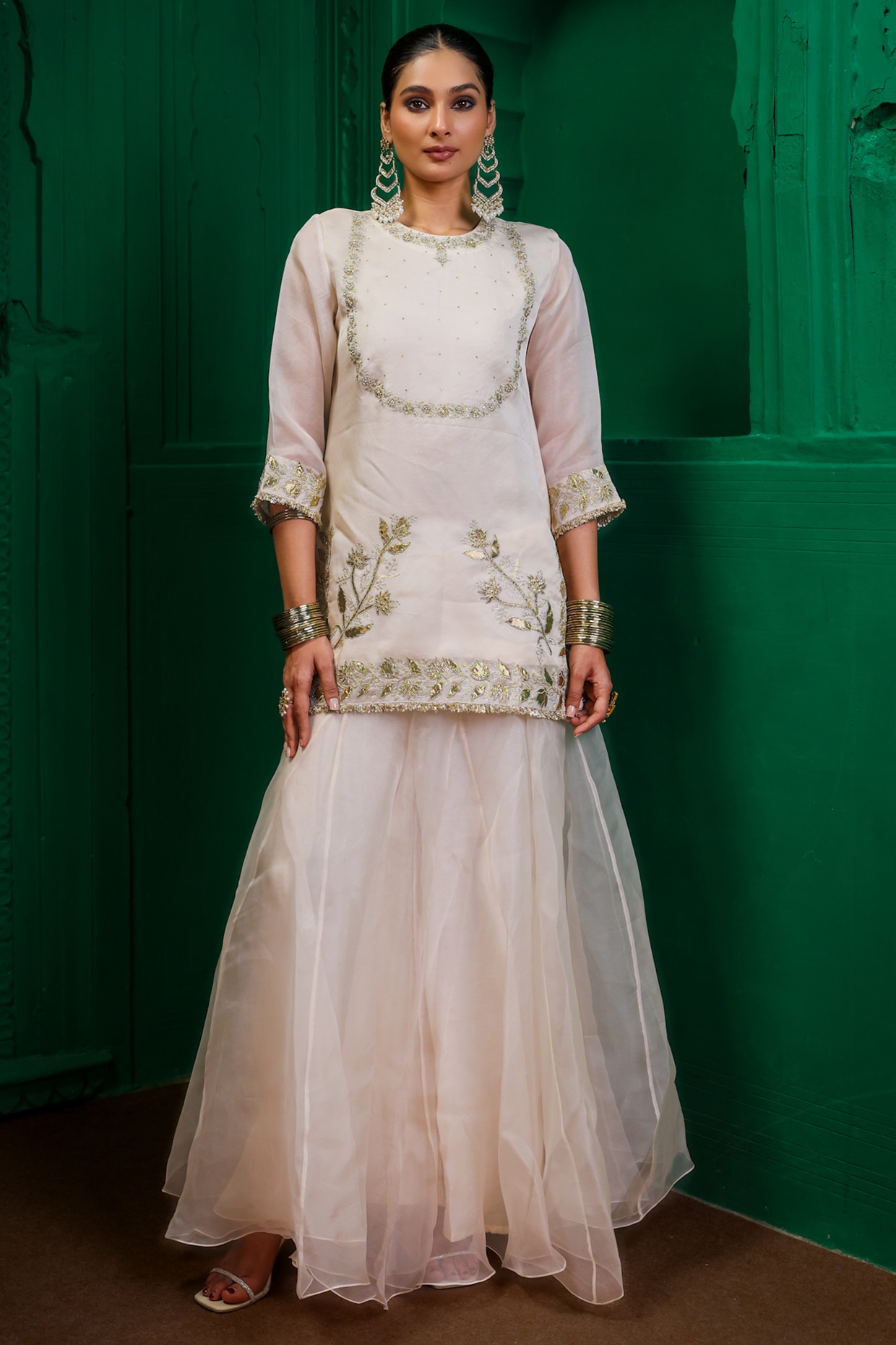 Charu Makkar Pearl-Colored Organza Sharara Set