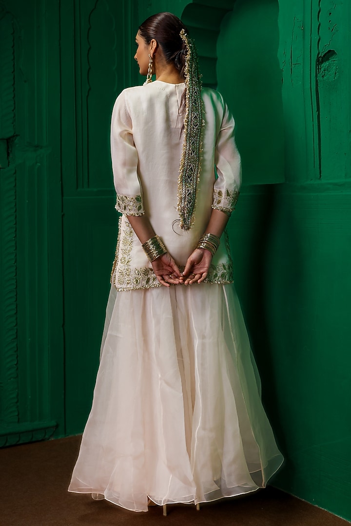Pearl-Colored Organza Party Wear Sharara Set by Charu Makkar at Pernia's Pop Up Shop