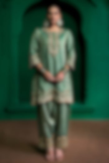 Forest Green Tissue Chanderi Aari Embroidered Kurta Set by Charu Makkar at Pernia's Pop Up Shop