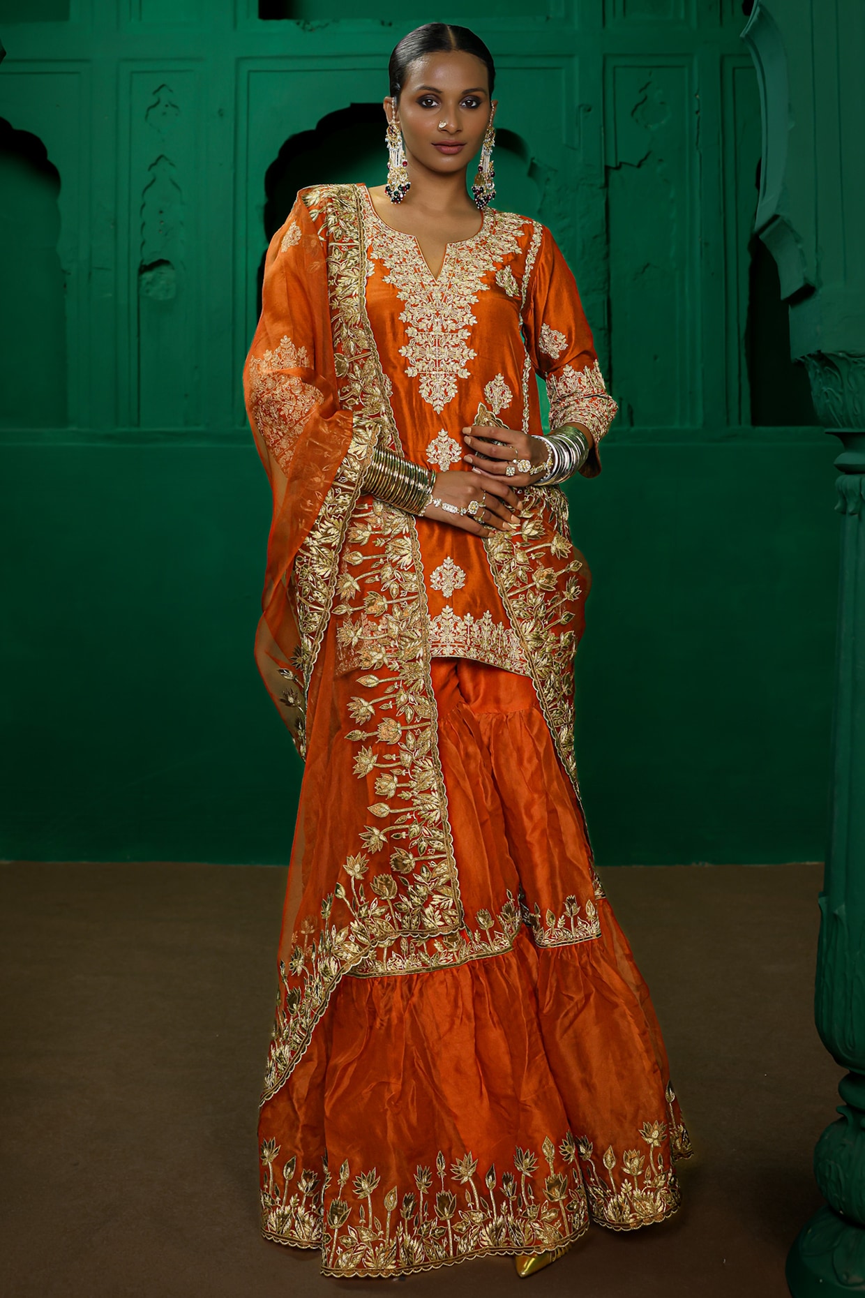 Charu Makkar Rust Orange Organza Gharara Set