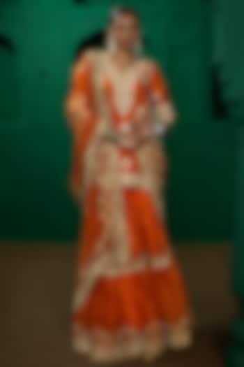 Rust Orange Organza Gharara Set by Charu Makkar at Pernia's Pop Up Shop