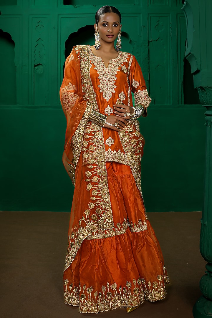 Rust Orange Organza Gharara Set by Charu Makkar at Pernia's Pop Up Shop