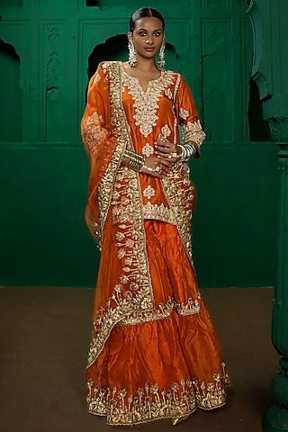 Rust Orange Organza Gharara Set by Charu Makkar