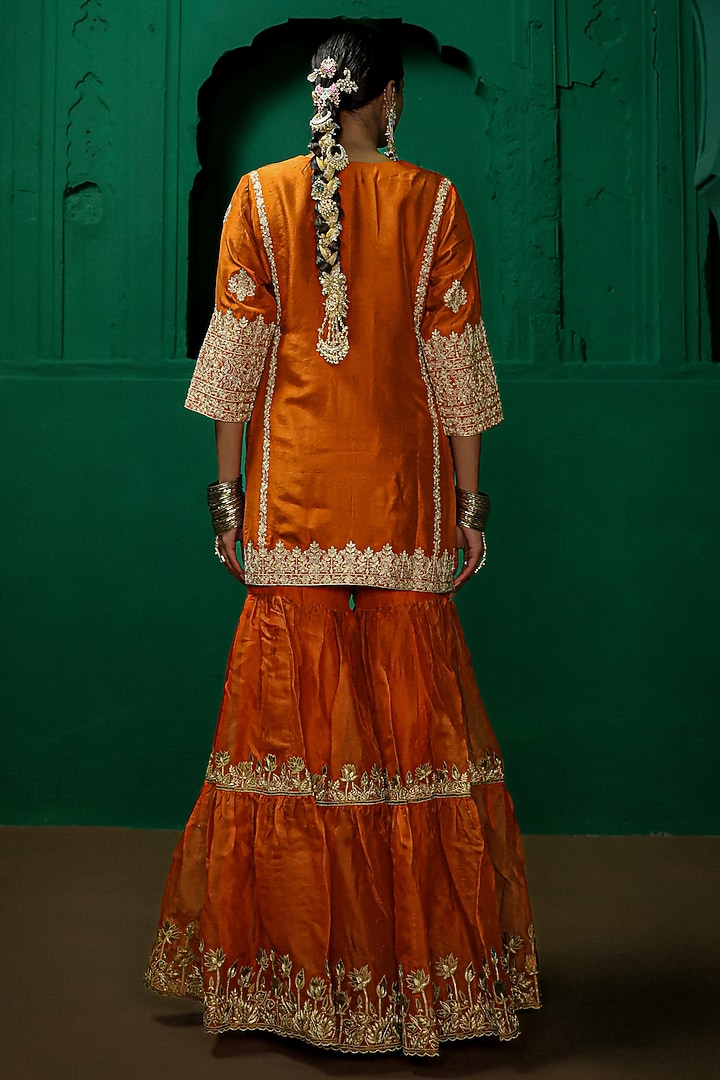 Rust Orange Organza Gharara Set by Charu Makkar at Pernia's Pop Up Shop