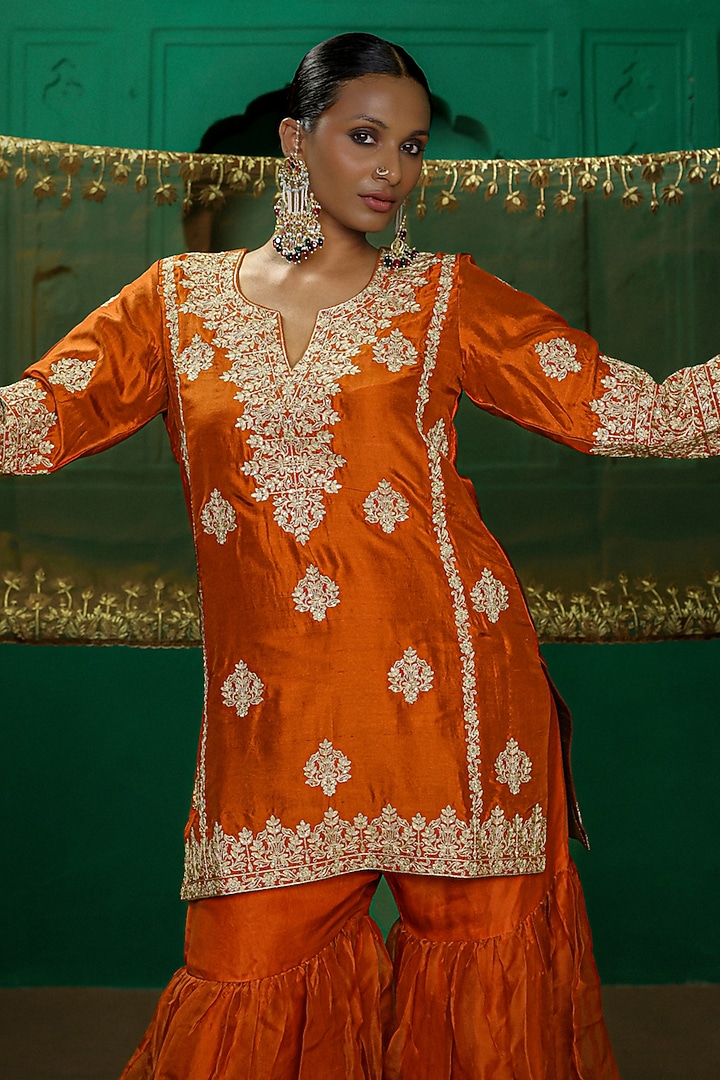 Rust Orange Organza Gharara Set by Charu Makkar at Pernia's Pop Up Shop