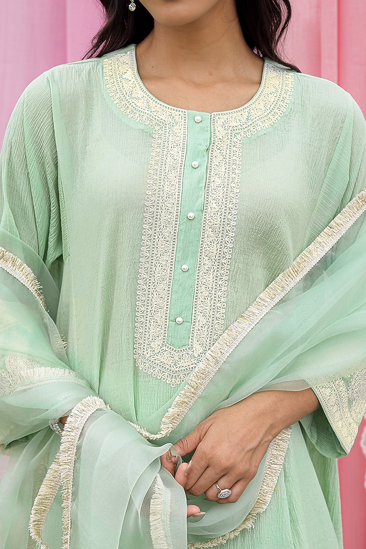 Tea Green Mul Chanderi Dori Work Kurta Set by Charu Makkar at Pernia's Pop Up Shop