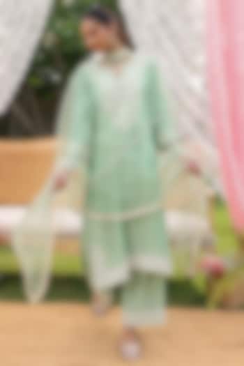 Tea Green Mul Chanderi Dori Work Kurta Set by Charu Makkar at Pernia's Pop Up Shop