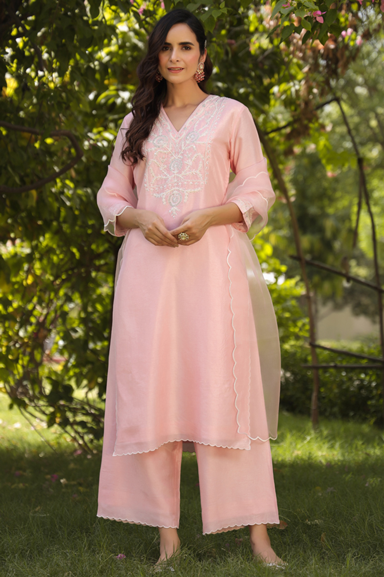 Pink Silk Kurta Set by Charu Makkar