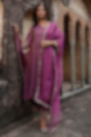 Plum Tissue Chanderi Resham Embroidered Kurta Set by Charu Makkar at Pernia's Pop Up Shop