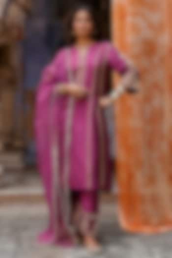 Plum Raw Silk Dori Hand Embroidered Kurta Set by Charu Makkar at Pernia's Pop Up Shop