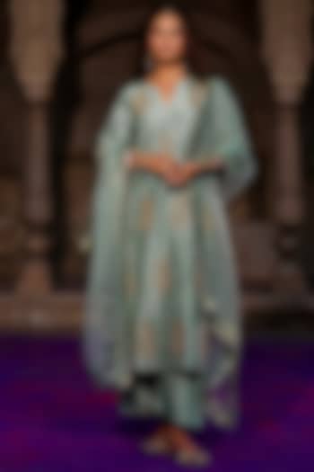 Sage Green Raw Silk Dori Work Kurta Set by Charu Makkar at Pernia's Pop Up Shop