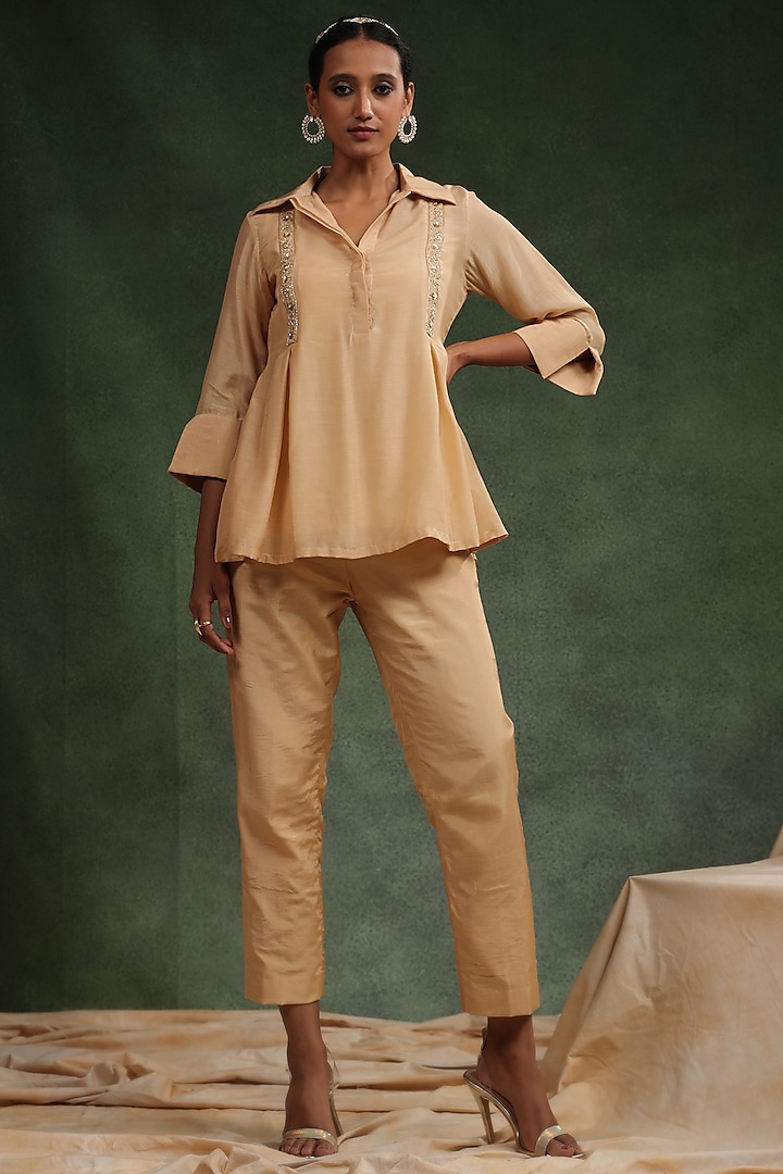 Beige Cotton Silk Co-Ord Set by Charu Makkar at Pernia's Pop Up Shop