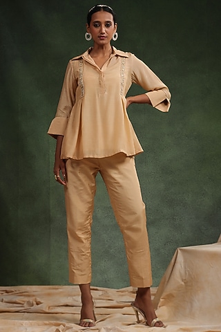 Beige Cotton Silk Co-Ord Set by Charu Makkar