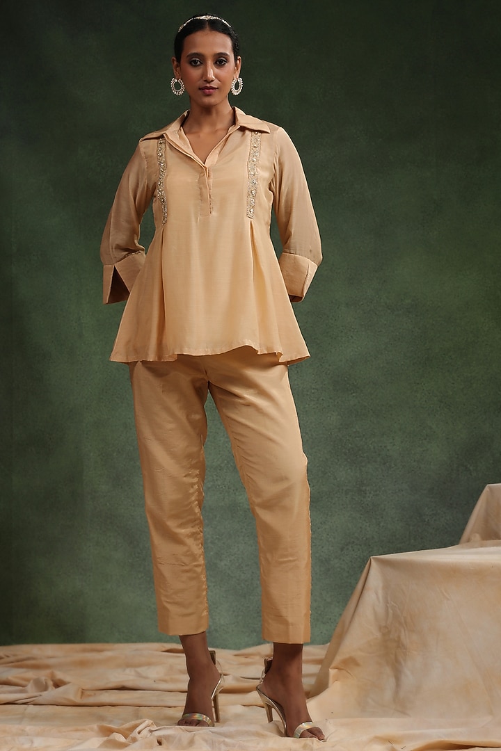 Beige Cotton Silk Co-Ord Set by Charu Makkar at Pernia's Pop Up Shop