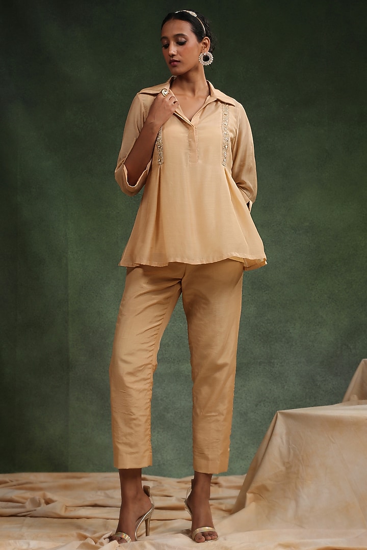 Beige Cotton Silk Co-Ord Set by Charu Makkar at Pernia's Pop Up Shop