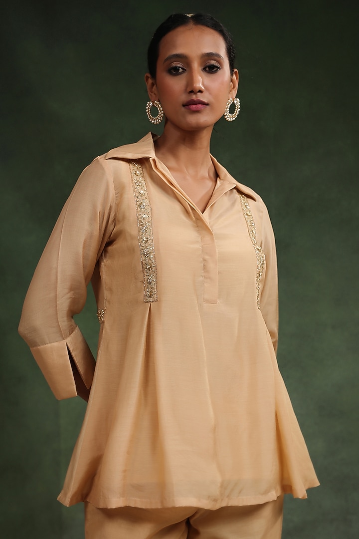 Beige Cotton Silk Co-Ord Set by Charu Makkar at Pernia's Pop Up Shop