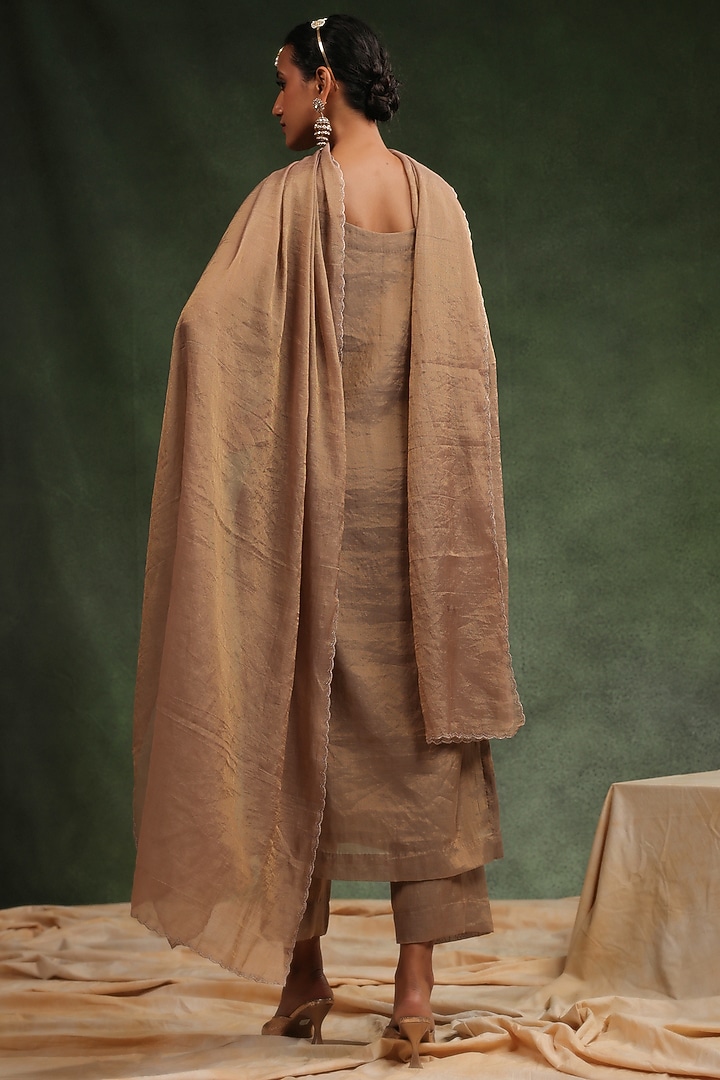 Mouse Brown Tissue Chanderi Kurta Set by Charu Makkar at Pernia's Pop Up Shop