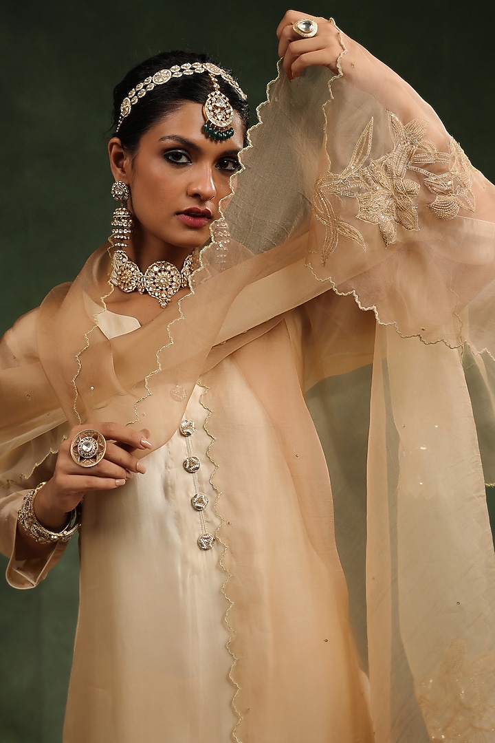 Beige Italian Silk Organza Ombre Kurta Set by Charu Makkar at Pernia's Pop Up Shop