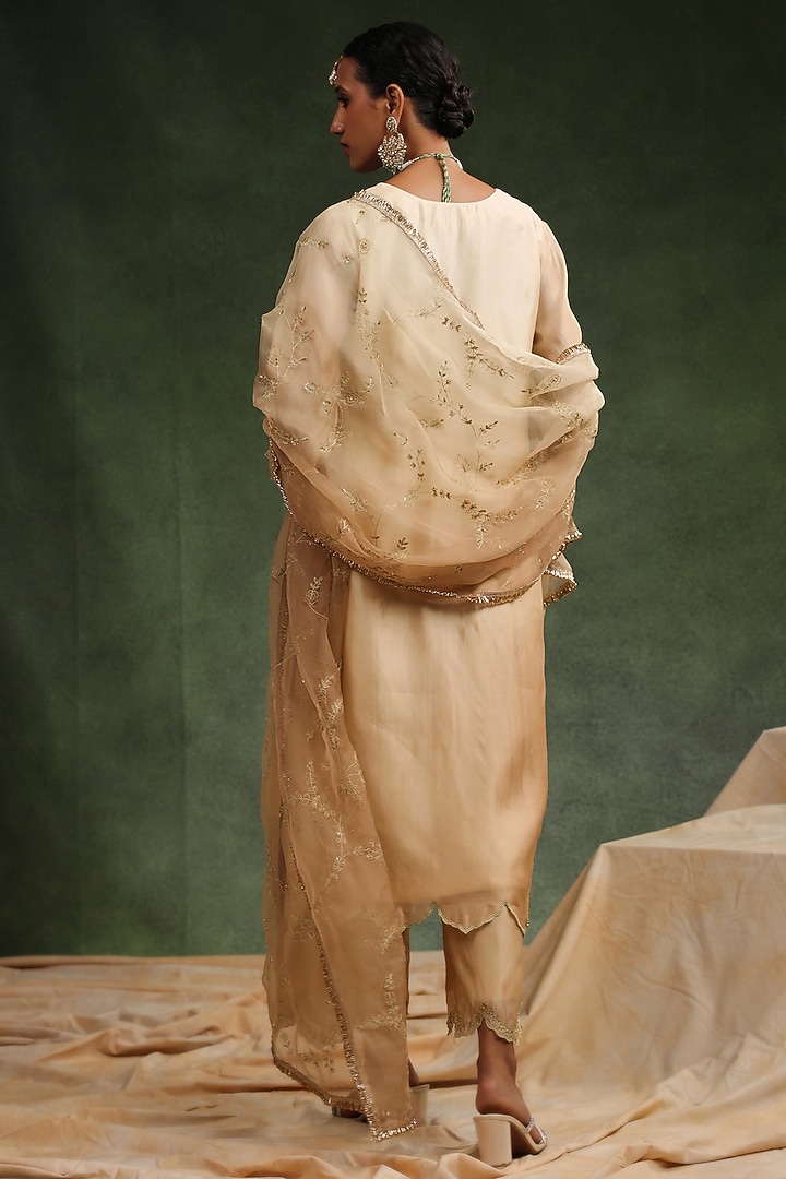 Beige Italian Silk Organza Ombre Kurta Set by Charu Makkar at Pernia's Pop Up Shop