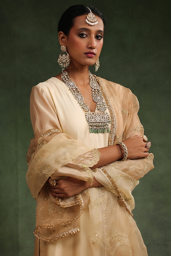 Beige Italian Silk Organza Ombre Kurta Set by Charu Makkar at Pernia's Pop Up Shop