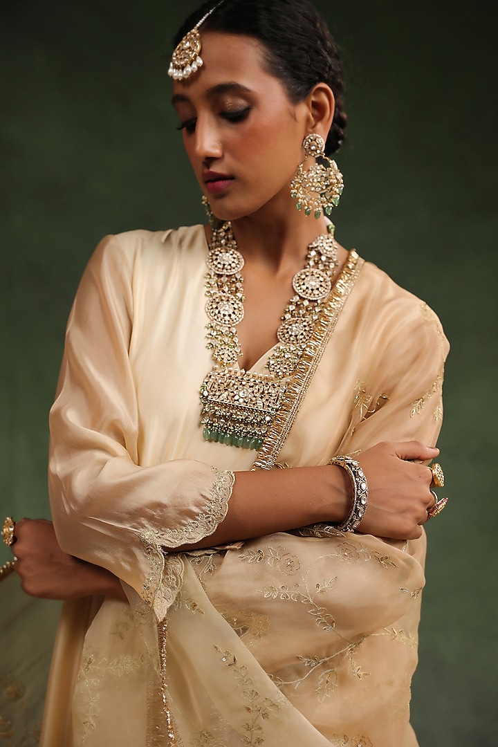Beige Italian Silk Organza Ombre Kurta Set by Charu Makkar at Pernia's Pop Up Shop