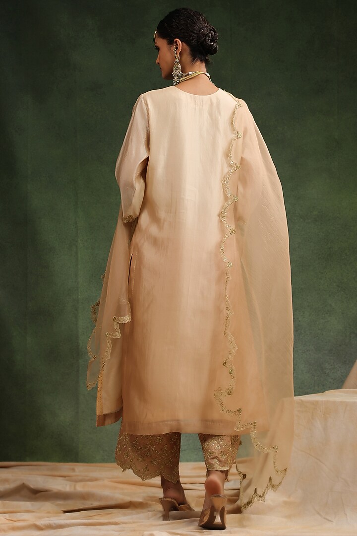 Beige Italian Silk Organza Sequin Work Ombre Kurta Set by Charu Makkar at Pernia's Pop Up Shop