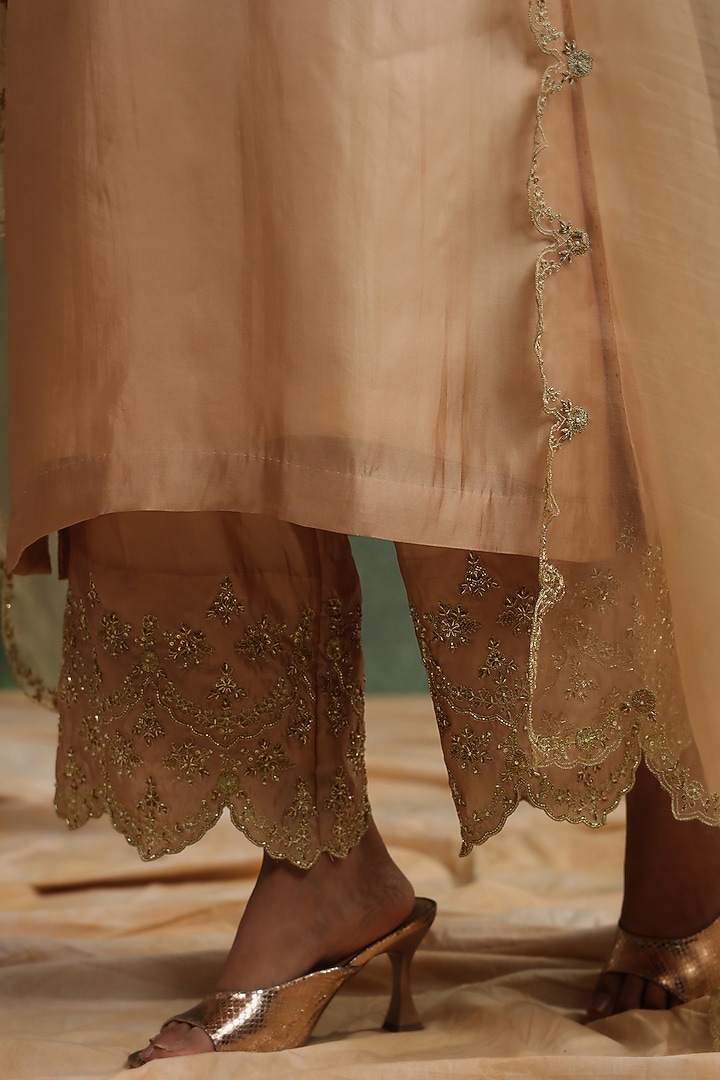 Beige Italian Silk Organza Sequin Work Ombre Kurta Set by Charu Makkar at Pernia's Pop Up Shop