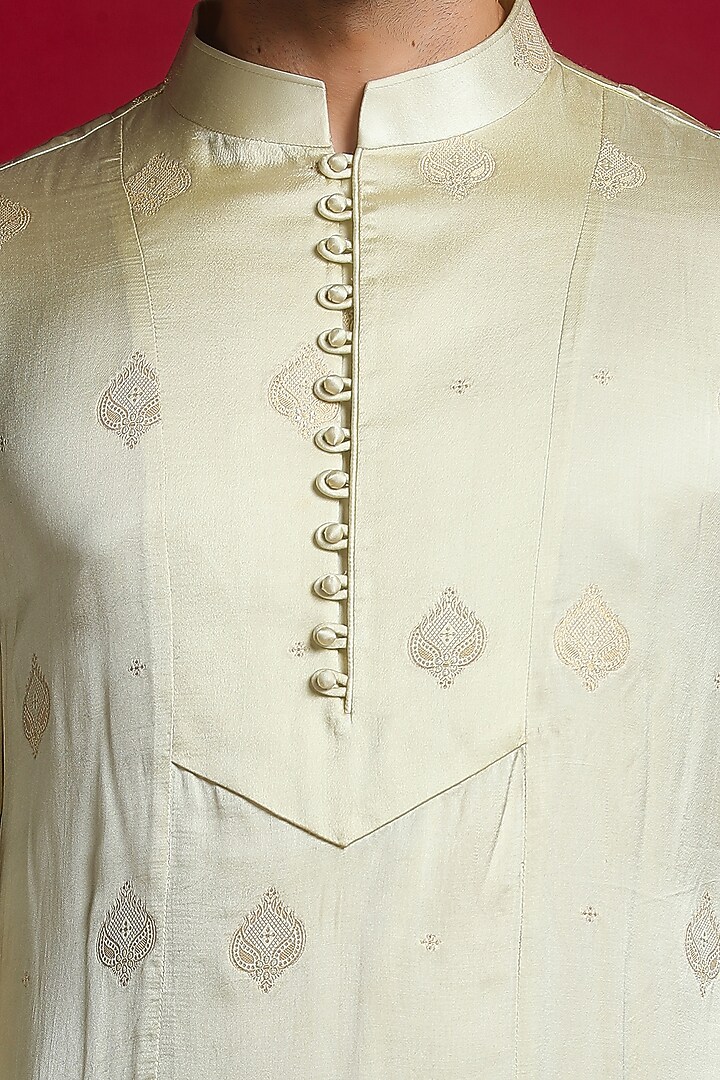 Beige Linen Silk Sequins & Dabka Embellished Groom Sherwani Set by Char Chaand at Pernia's Pop Up Shop