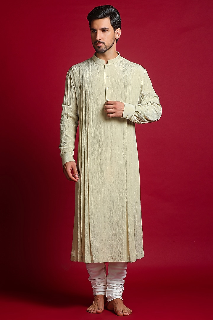 Pista Green Luxurious Linen Silk Wedding Sherwani Set by Char Chaand at Pernia's Pop Up Shop
