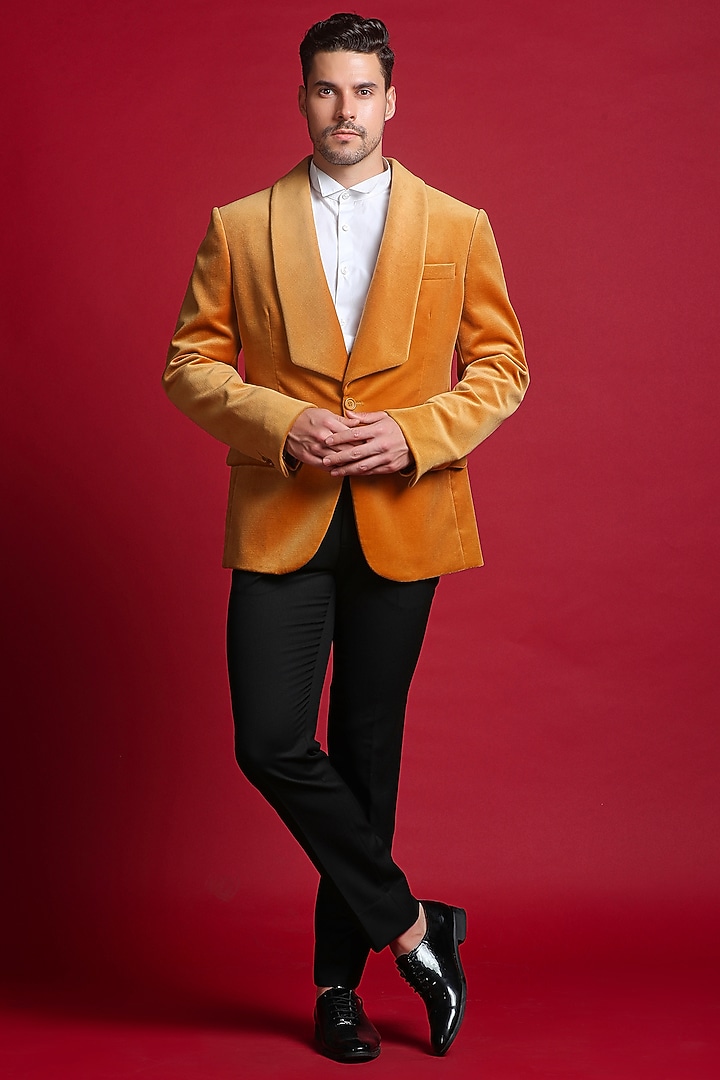 Orange Silk Velvet Tuxedo Jacket by Char Chaand at Pernia's Pop Up Shop