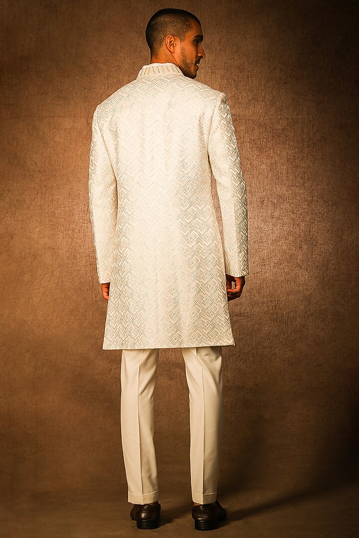 Ivory Texture Indo-Western Jacket by Char Chaand at Pernia's Pop Up Shop