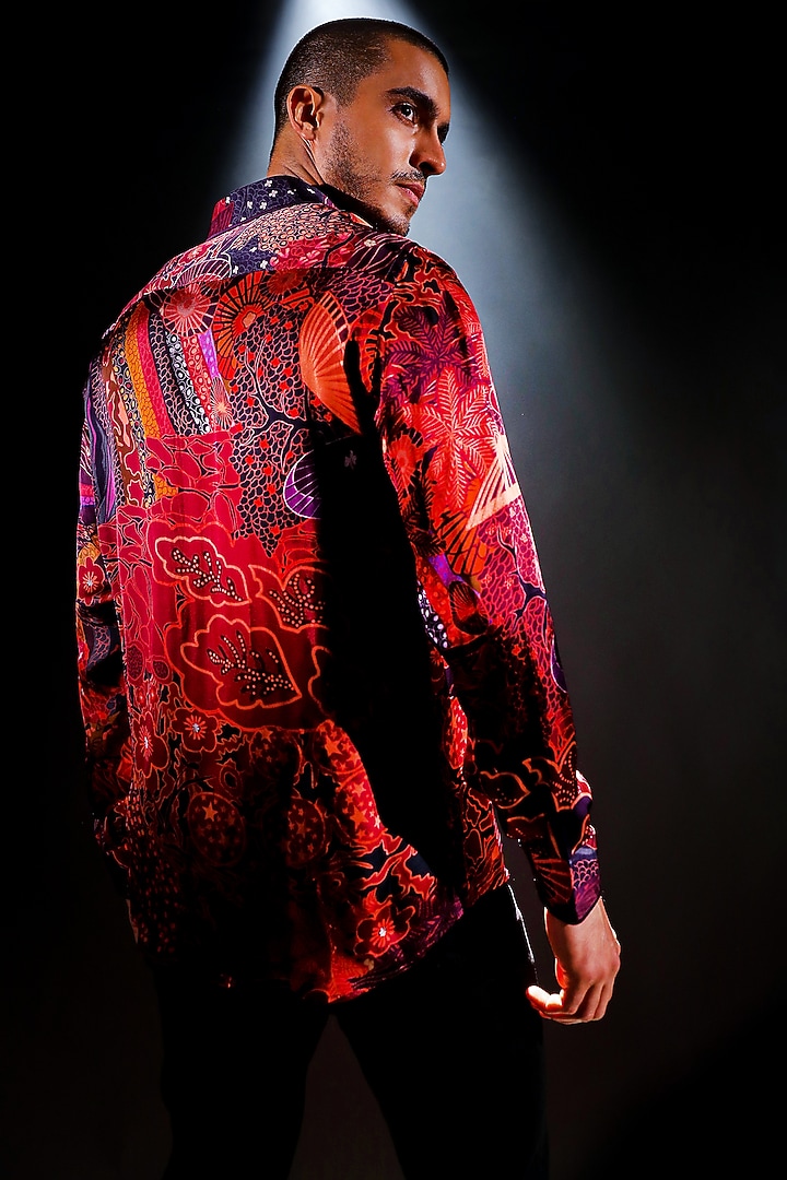Midnight Wine Luxurious Satin Silk Digital Printed Party Wear Shirt by Char Chaand at Pernia's Pop Up Shop