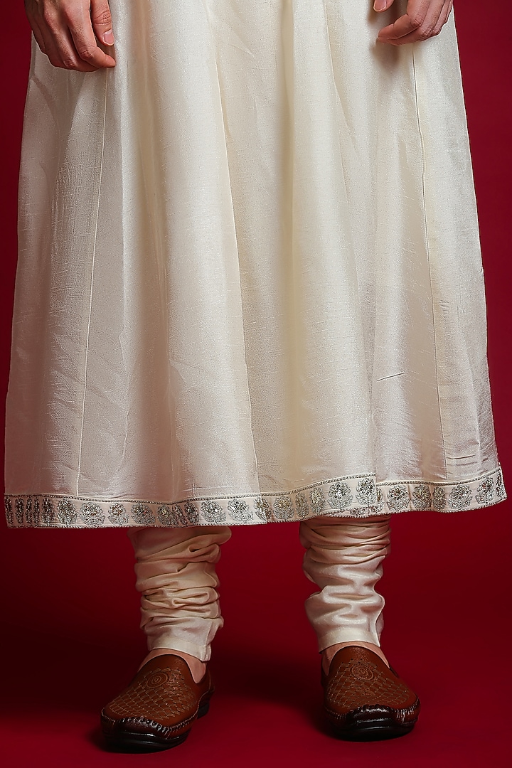 Cream Dola Silk Zari & Sequins Embroidered Wedding Sherwani Set by Char Chaand at Pernia's Pop Up Shop