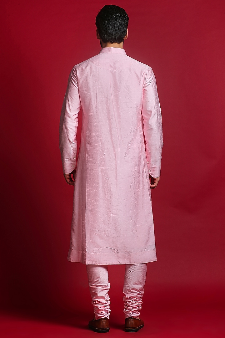 Ivory Satin Silk Resham & Glass Bead Embroidered Groom Sherwani Set by Char Chaand at Pernia's Pop Up Shop