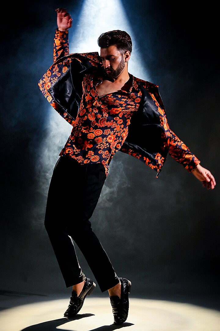 Black Viscose Satin Digital Abstract Printed Bomber Jacket by Char Chaand at Pernia's Pop Up Shop