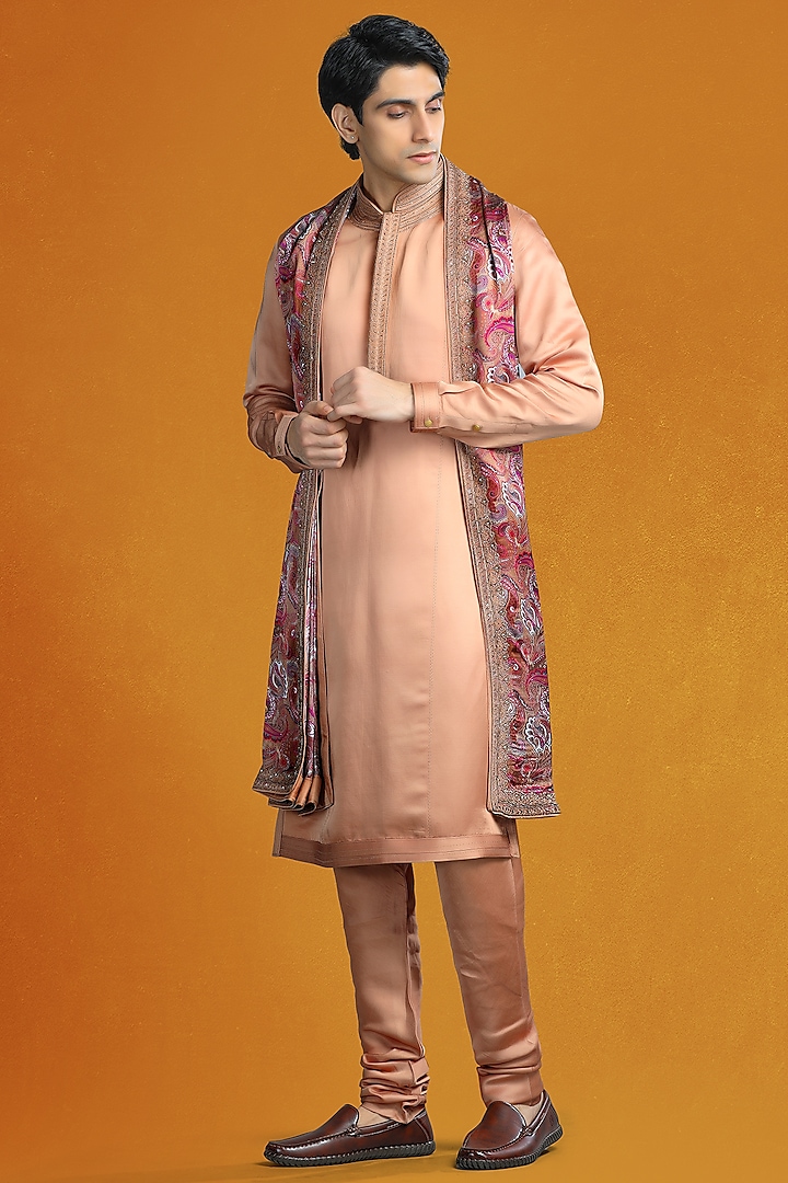 Beige-Brown Linen Satin Princess Line Kurta Set by Char Chaand at Pernia's Pop Up Shop