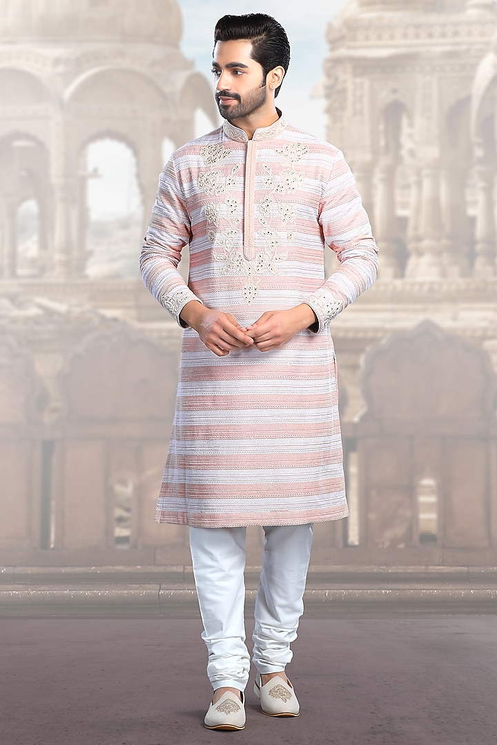 Pale Pink Silk Dori & Mirror Embroidered Kurta by Char Chaand