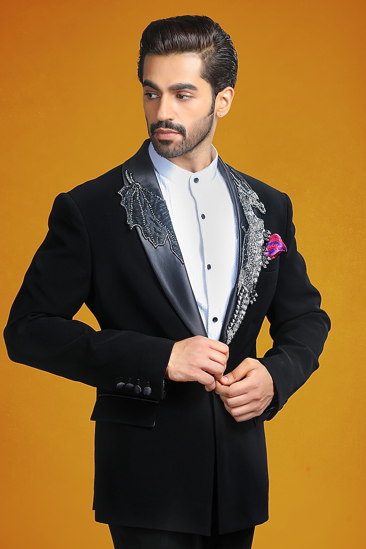 Black Japanese Patchwork Tuxedo Set by Char Chaand at Pernia's Pop Up Shop