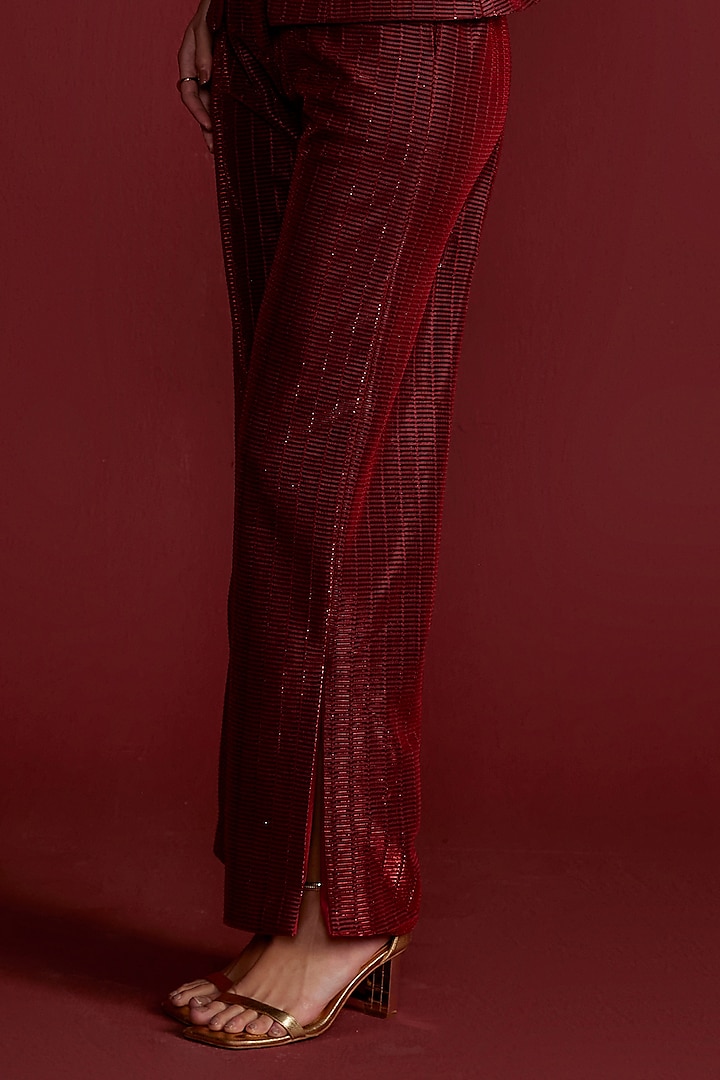 Red Textured Fabric Pant Set by CP by Chandini and Priyanka at Pernia's Pop Up Shop