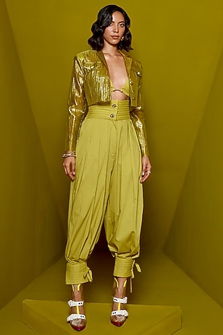 Acid Yellow Organza Harem Pant Set by CP by Chandini and Priyanka