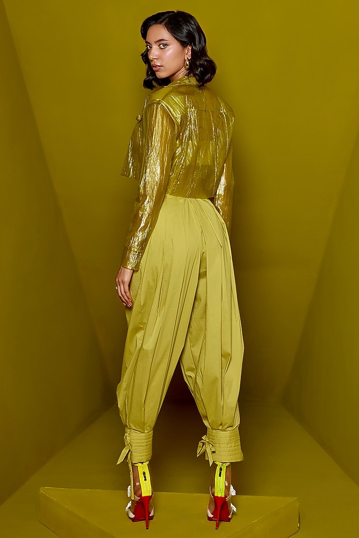 Acid Yellow Organza Harem Pant Set by CP by Chandini and Priyanka at Pernia's Pop Up Shop